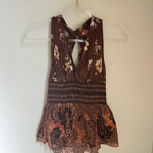 Floral Brown Sleeveless Top